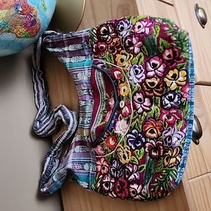 Floral embroidered patchwork  hobo bag